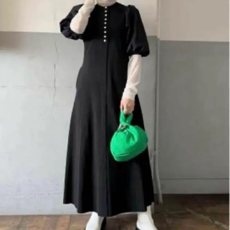 ADAM ET ROPE' アダムエロペ ボタンディテール ロングワンピース 5分袖
