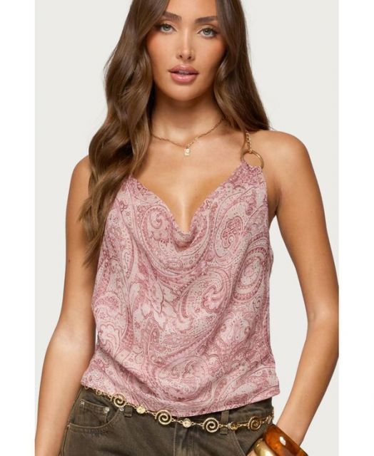 送料無料 アディクテッド レディース シャツ トップス Women s Printed Halter Chain Cowl Neck Top Pink