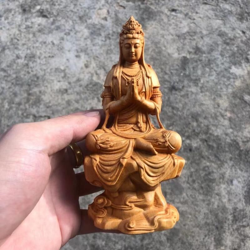 極上品 仏教工芸品 木彫仏像 自在観音菩薩座像 合掌 - 仏像