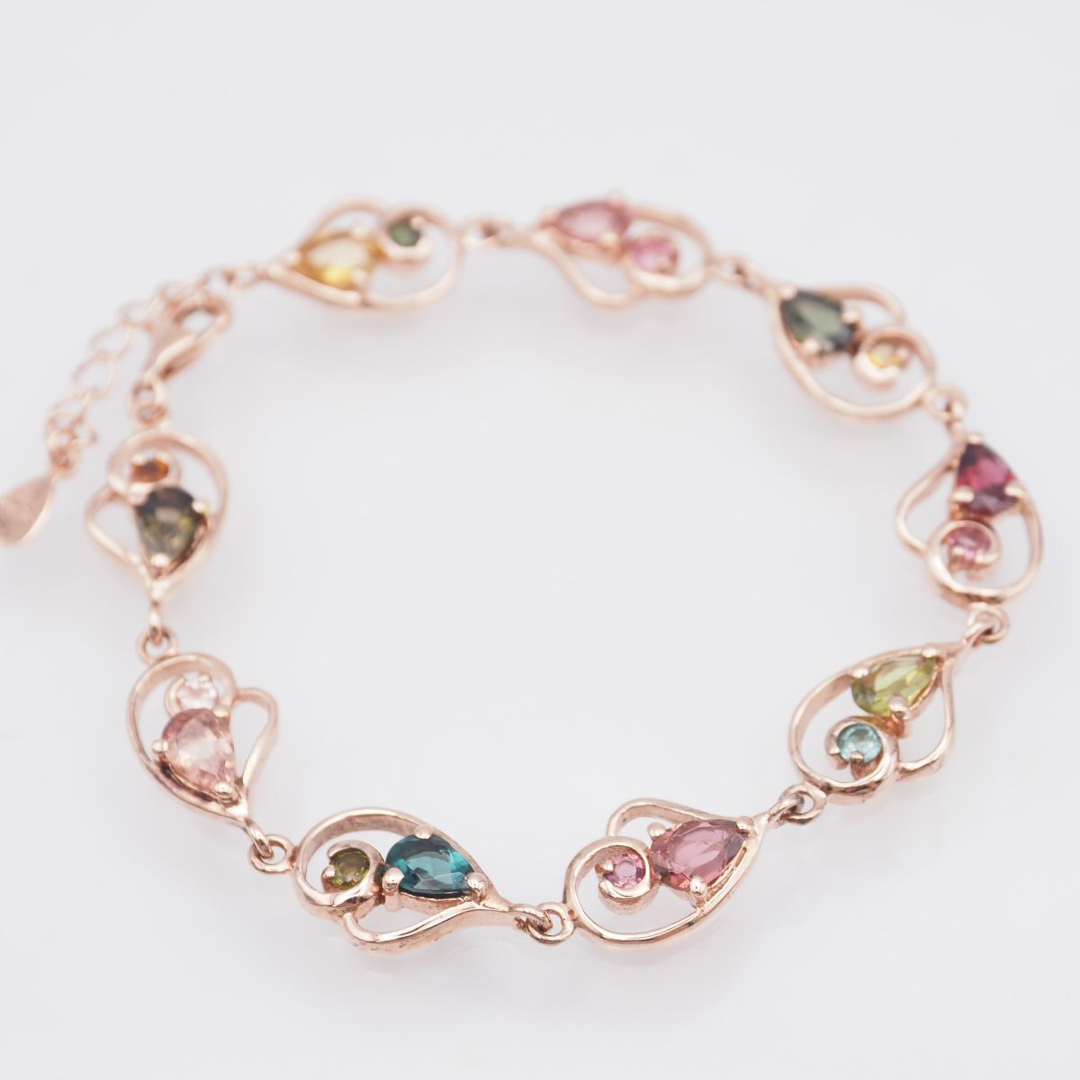 G114 ペリドット アクアマリン 等 ストーン S925刻印 ブレスレット マルチ ピンクゴールド デザイン シルバー