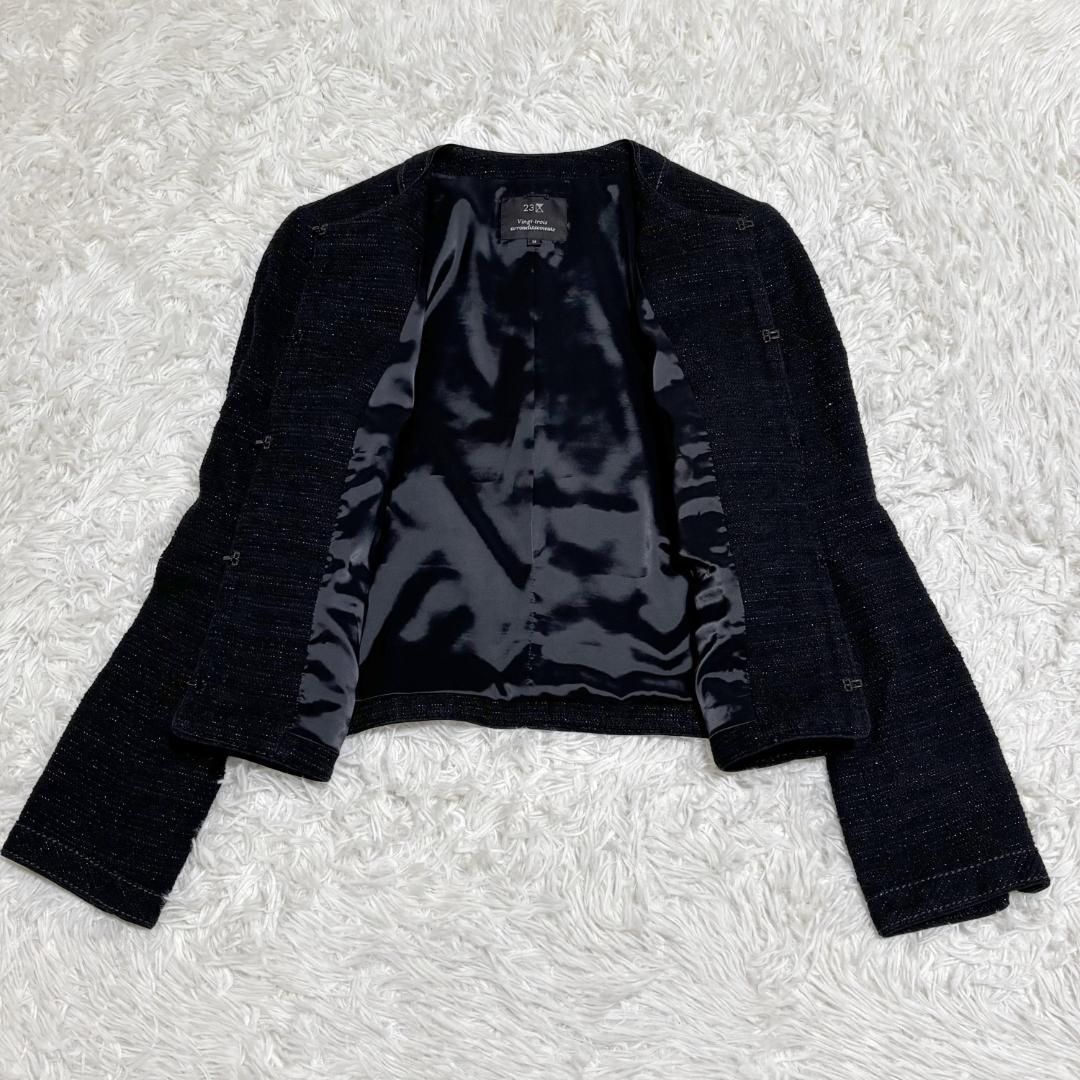 美品】23区 ノーカラージャケット ラメ 38 黒 - メルカリ