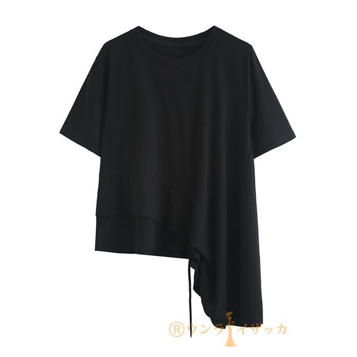 アシンメトリー Tシャツ レディース 春夏 半袖 異素材 配色 切替