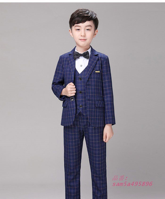 男の子 入学式 スーツ 120 130 140 フォーマルスーツ 七五三 卒業式 100 発表会 5点セット 入園式 結婚式 110 卒園式 90 チェック柄 am 5 a 495896