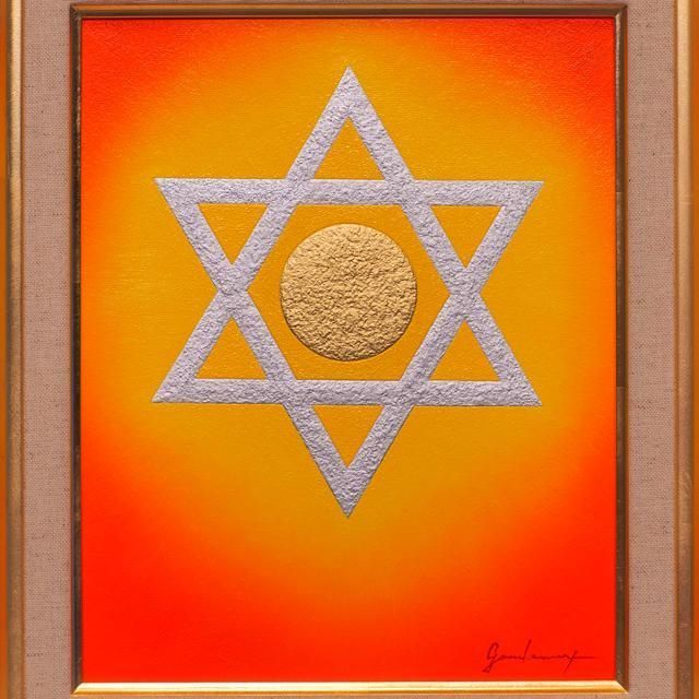 ○『西湖から陽色に染まる朝日の富士山』がんどうあつし油絵原画F4額付