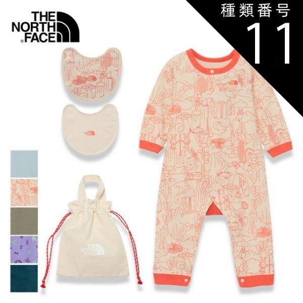 種類11 WR 70 ザ ノース フェイス ロンパース ベビー THE NORTH FACE NTB82402 B L S ROMPERS 2P ベビーロングスリーブロンパース＆2Pビブ ベビー 巾着袋 ドットボタン 赤ちゃん 長袖ロンパース スタイ ノース