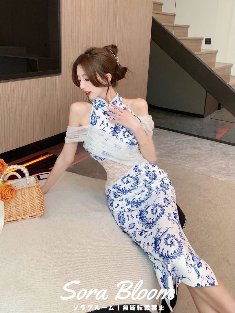 ドレス：チャイナ風×レース×花柄　タイト　パーティードレス　キャバドレスにも◎ 新品未使用ドレス：チャイナ風×レース×花柄 タイト パーティー