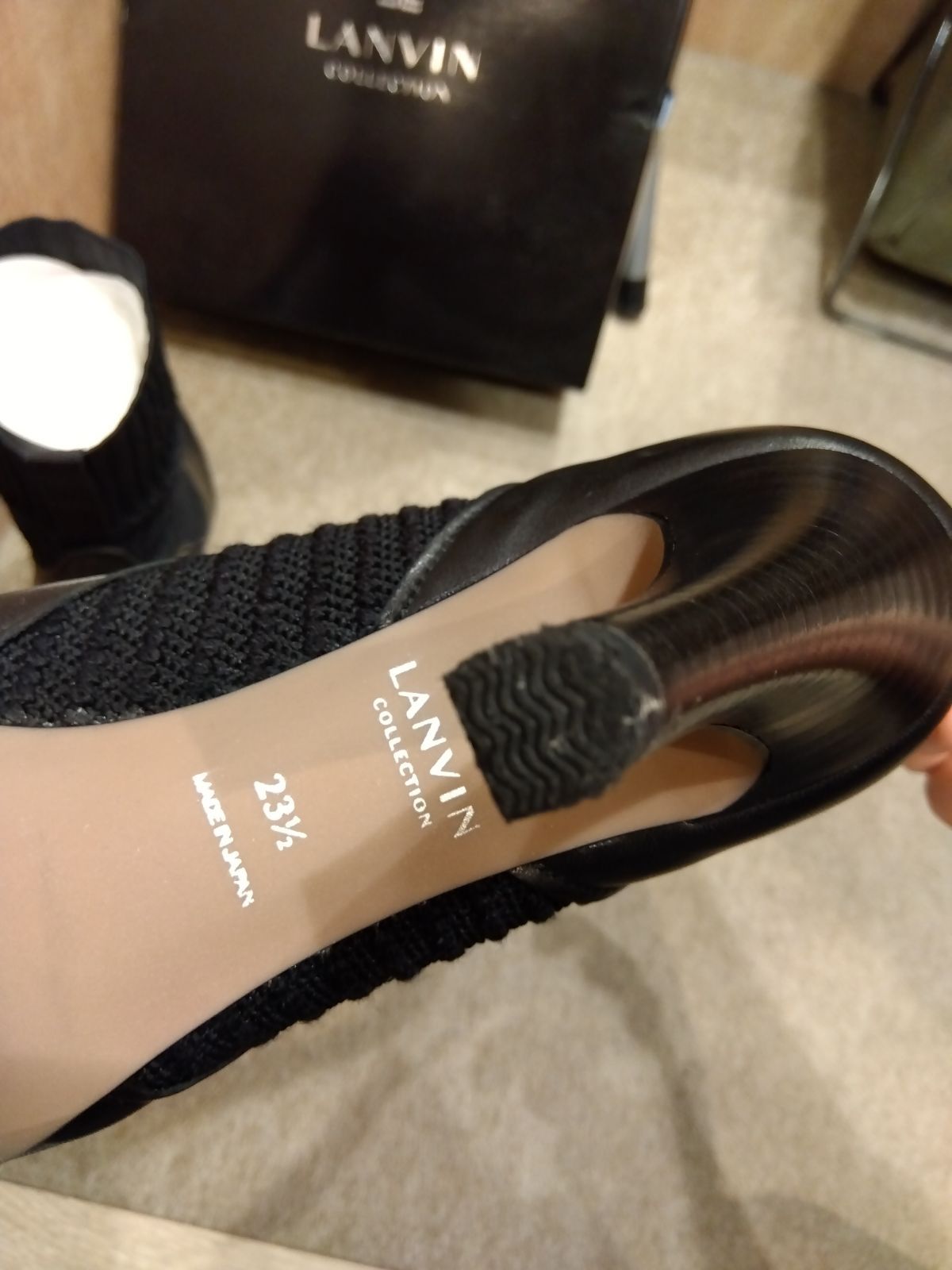  M 08 ランバン 23.5㎝ LANVIN Mサイズ ショートブーツ レザーブーツ ニットブーツ 美ライン 本革 レザー ハイヒール 黒 ブラック その他 ブーツ