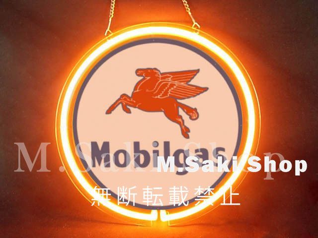 ネオンサイン 壁掛け Mobilgas モービルガス ネオン看板 ネオン管 室内装飾 .