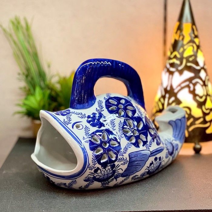 1147 深川製磁青磁狛犬摘まみ香炉未使用