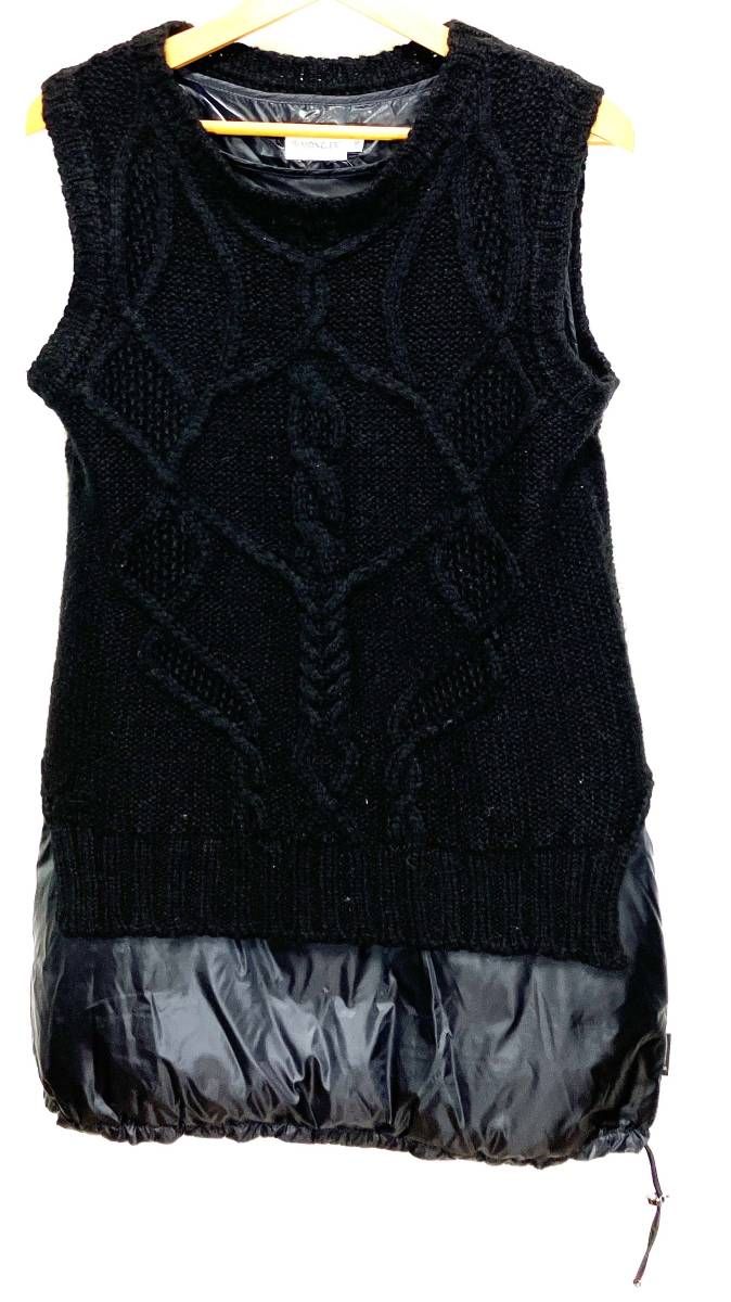 MONCLER モンクレール ノースリーブ黒ニット ノースリーブダウンレイヤード ノースリーブワンピース ダウンレイヤード XS