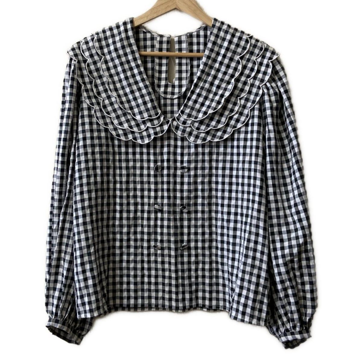 J.N.Hearts ジェイエヌハーツ 長袖カットソー サイズF レディース - 白×黒 Vネック チェック柄