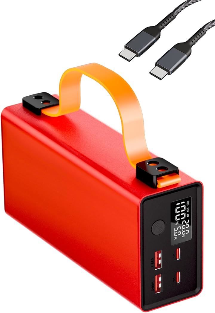 Raydyn モバイルバッテリー 86000mAh|140W ポータブルバッテリー 4ポート 2 USB-A＋2 USB-C 入出力PD3.1 急速充電 パススルー充電対応 ハンドル付き デジタル表示 レッド 170x81.5x48.5mm