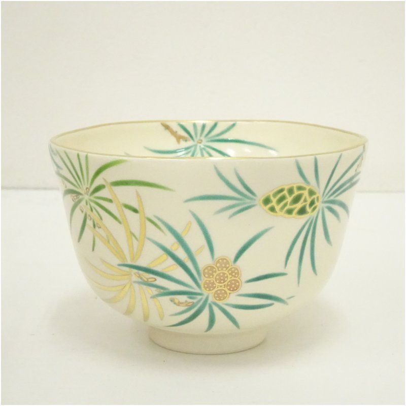 ★茶道具！洛陶窯『相模 竜泉』造！色絵 露草画 茶碗/平茶碗！共箱/共布/栞付★ ☆茶道具！洛陶窯『相模 竜泉』造！色絵 露草画 茶碗/平茶碗！共