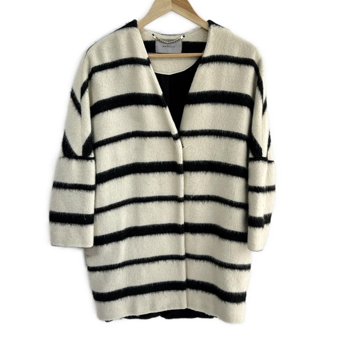 MARELLA マレーラ コート サイズI38 レディース - アイボリー×黒 長袖|ボーダー|冬