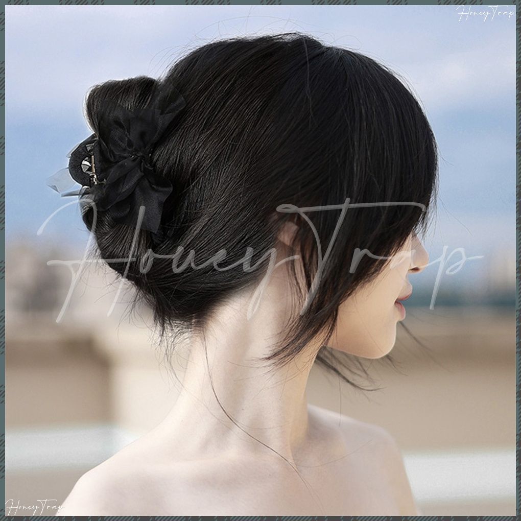 バンスクリップ 髪飾り オーガンジー 黒 レディース ヘアクリップ ヘアアクセサリー 大人 まとめ髪 お洒落 オフィス雑貨 結婚式 演奏会 可愛い  女子会 髪留め ヘアアレンジ小物 韓国ヘアアクセ 誕生日 プレゼント メルカリ