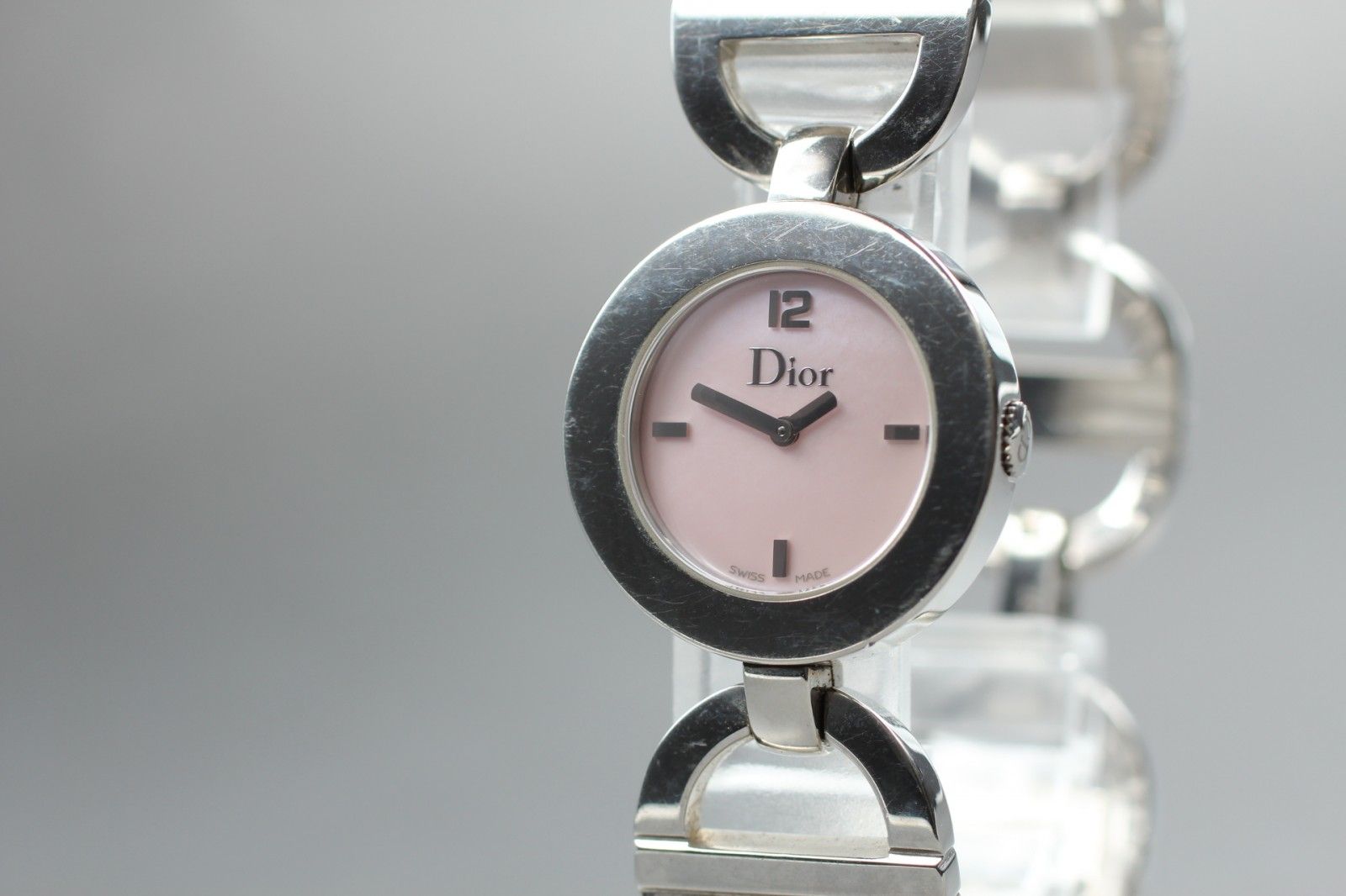 ディオール Dior マリス ラウンド CD022110 レディース 腕時計 クオーツ ピンクダイヤル ステンレススチール 電池交換済 日本発送