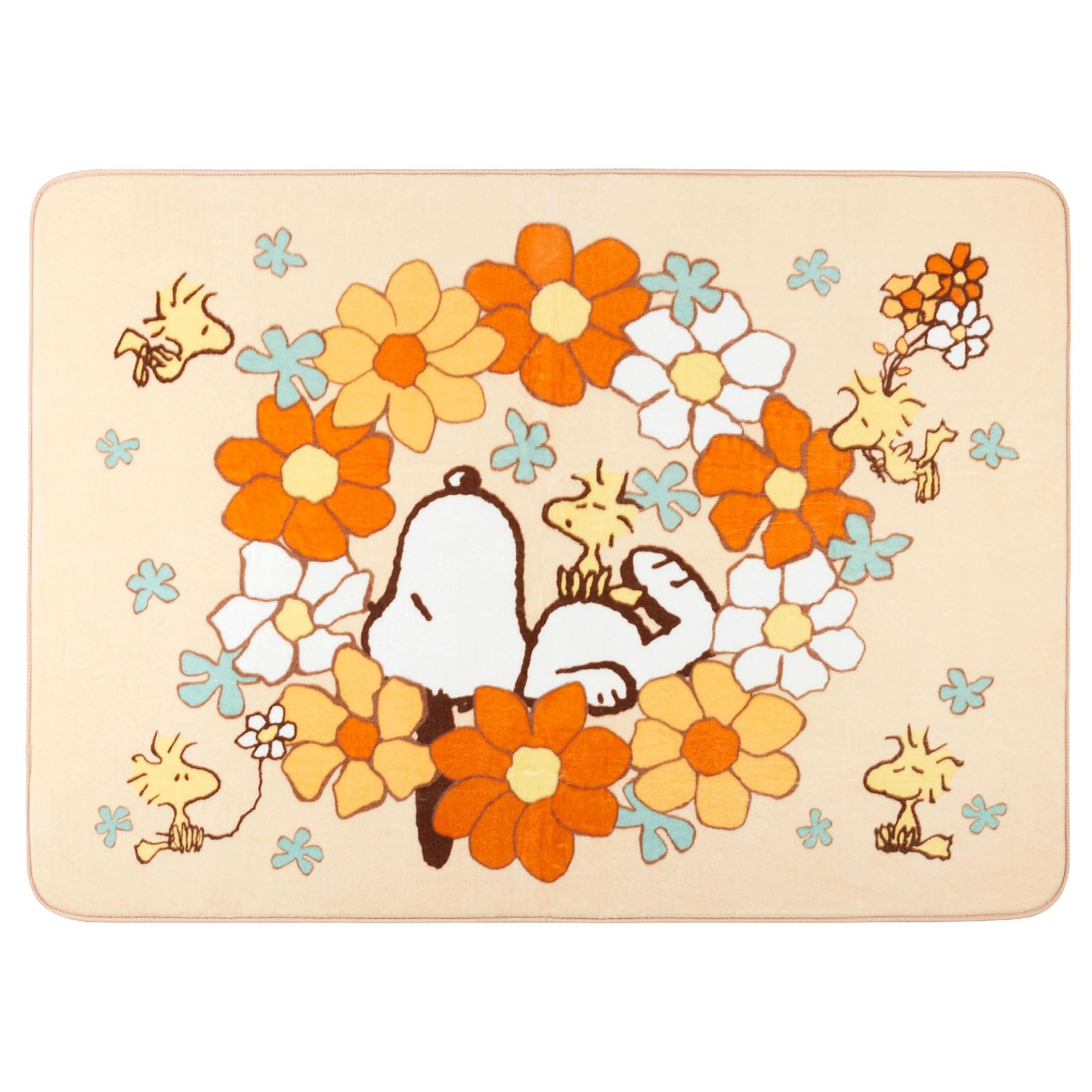 センコー Senko スヌーピー 花いっぱい ラグマット 約130×180cm オレンジ キャラクター 床暖房対応 かわいい ふんわり やわらか あたたかい 洗える 28074