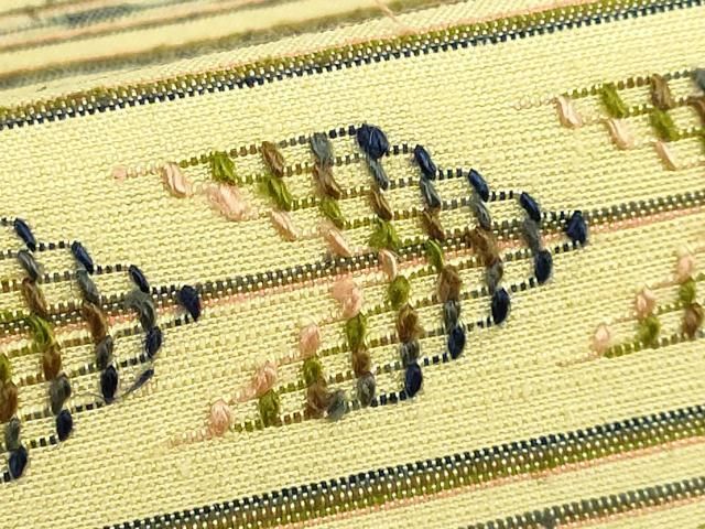 平和屋着物□極上 本場琉球 読谷山花織 紬地 九寸名古屋帯 桑染色地