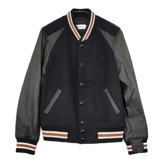 COACH VARSITY JACKET レザー 革 67485 バーシティジャケット スタジャン ブラック レディース コーチ 5-0917T∞