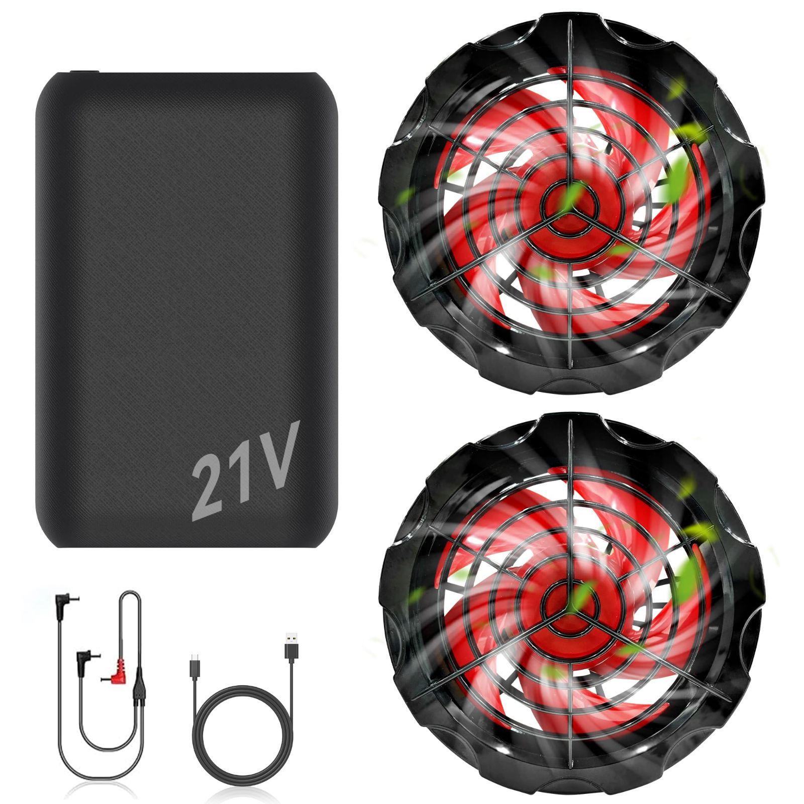 新着商品 空調作業服 ファンバッテリーセット 21V 超高出力 超強風 20000mAh 最大15時間連続稼働 4段階風速調節空調作業服 ファン バッテリーセット 搭載 Type-C充電器 PSEマーク認証済 日本語説明書付き 9cm服穴径対応