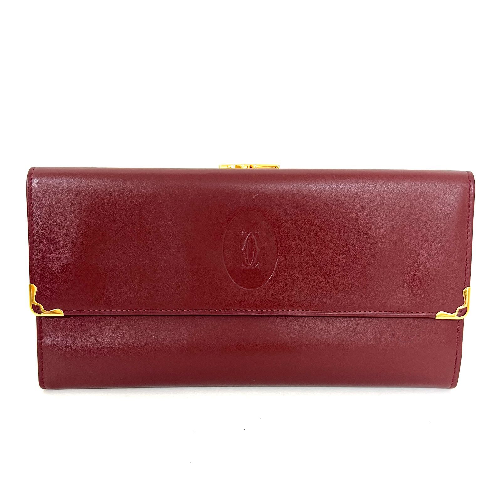 美品✨カルティエ マストライン 長財布 ロングウォレット 二つ折り 革 ボルドー 1円 □美品□ Cartier カルティエ マストライン レザー 二つ折り