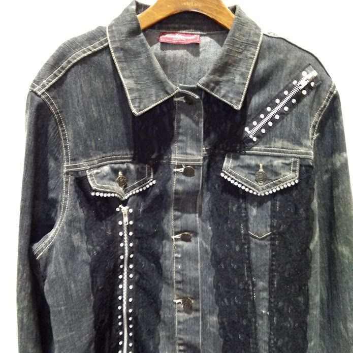 ①【レア】フランス製 デニム ジャケット SUNBLOSSOM リメイク 古着 