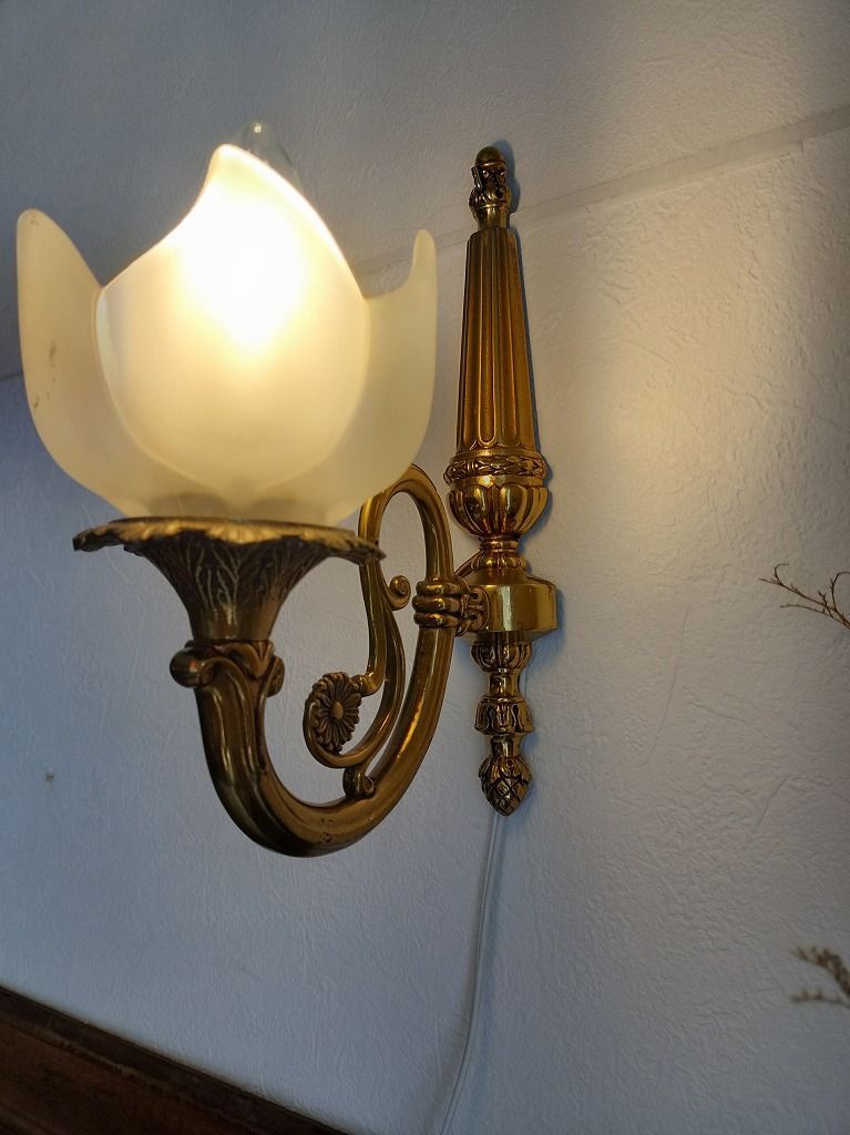 フランス アンティーク 壁かけ ブロンズ ランプ ガラスシェード付き ブラケット