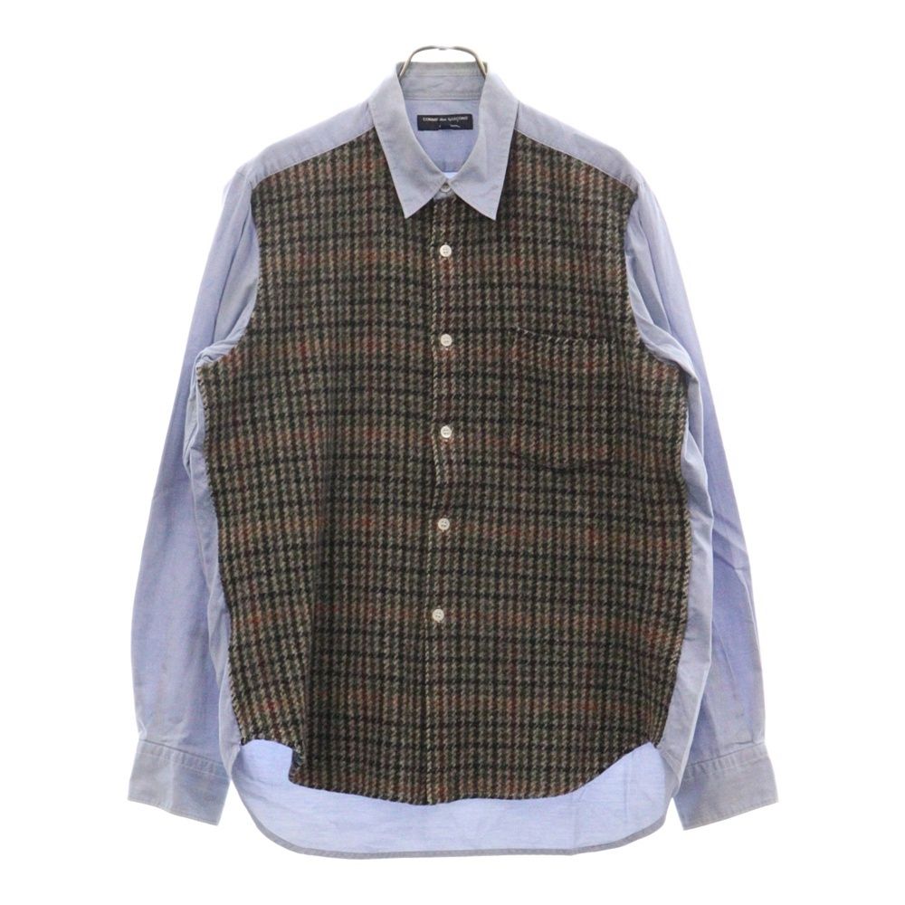 COMME des GARCONS HOMME (コムデギャルソンオム) 07AW チェック ウール切替 コットン 長袖シャツ ブルー/ブラウン HT-B047 AD2007