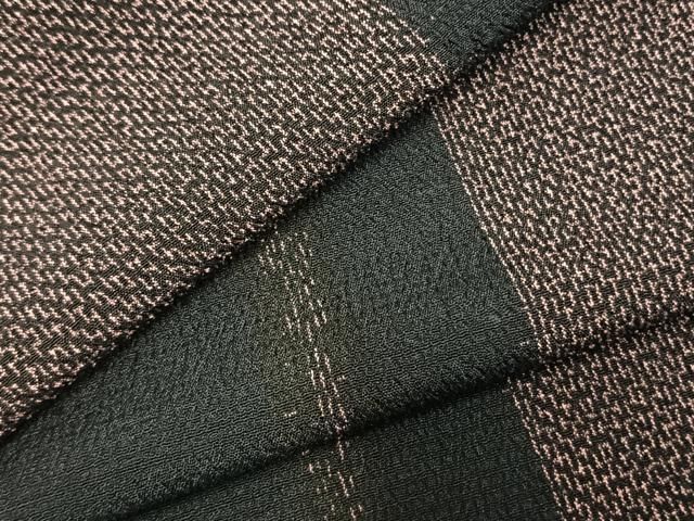 平和屋着物▽本塩沢 単衣 間道 正絹 AABC3799fy