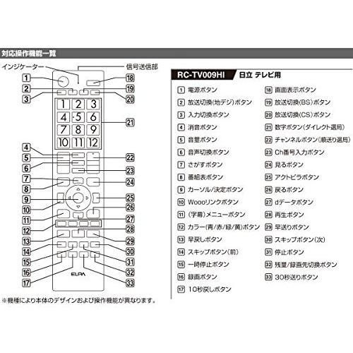 衝撃価格！ エルパ テレビリモコンHITACHI Wooo 日立 ウー RC-TV009HI 黒 スリムな