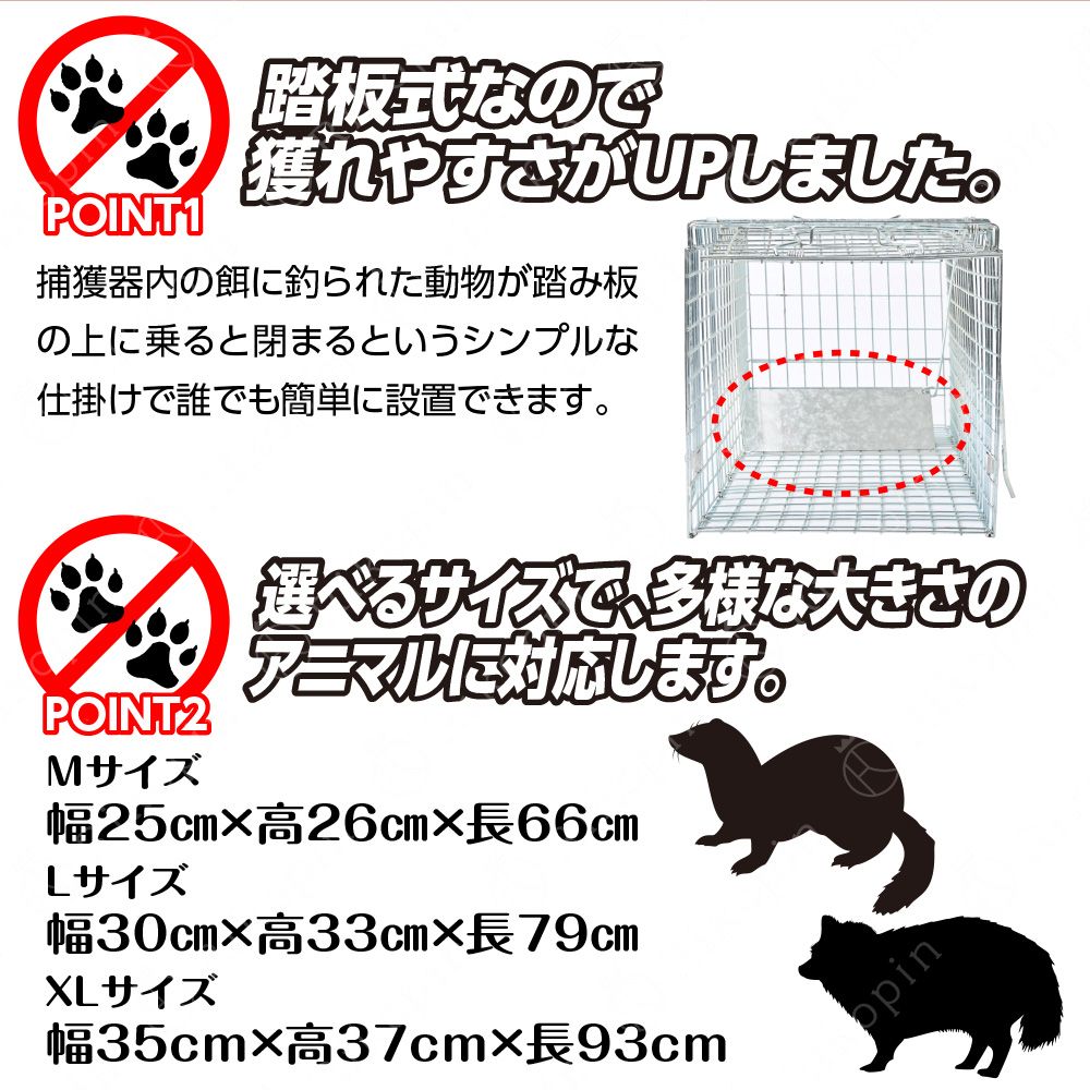 動物捕獲器 動物捕獲檻 猫 アニマルトラップ Mサイズ 66cm×26cm×23cm