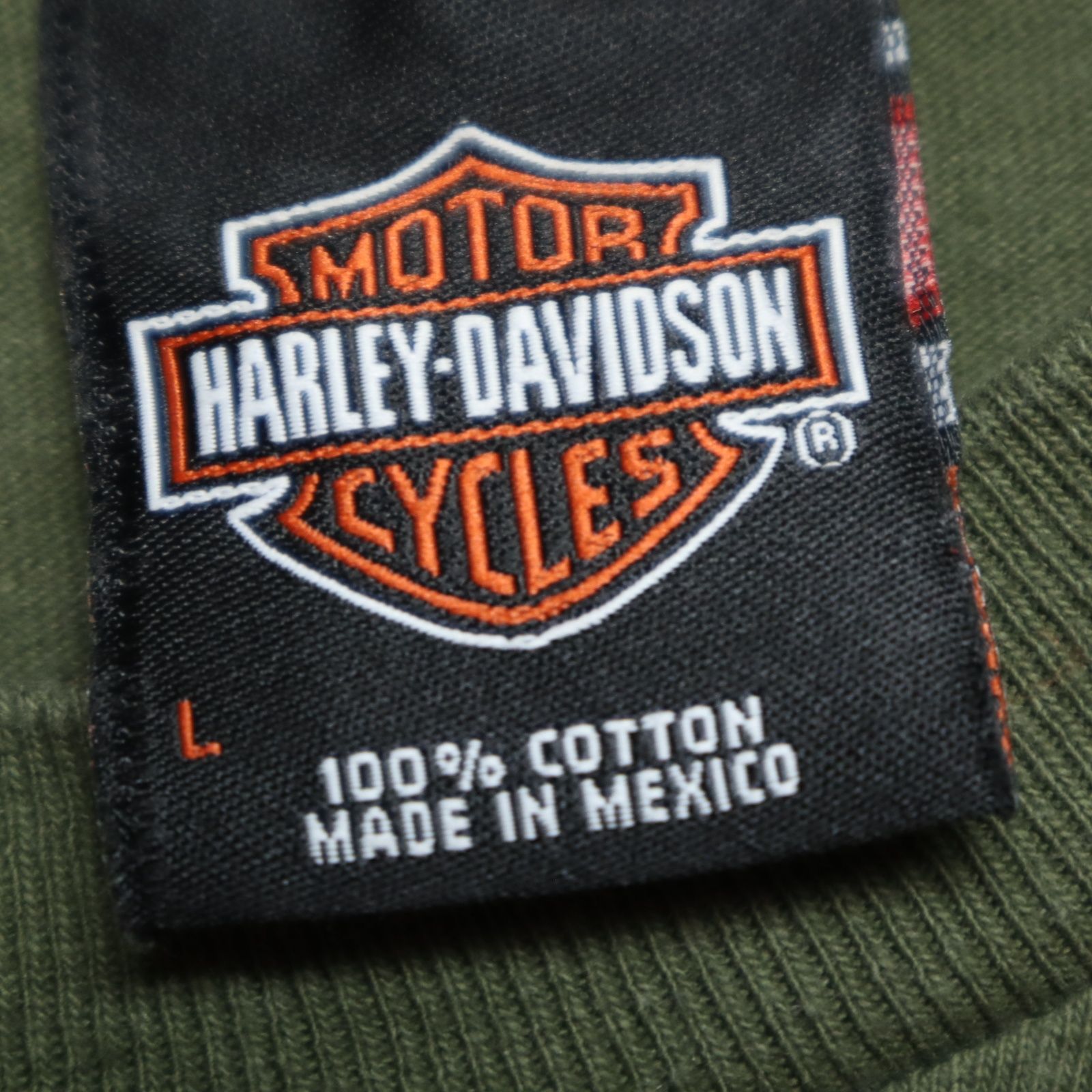 レディースXL 【A品】 90s 00sメキシコ製 HARLEY DAVIDSON ハーレーダビッドソン  Tシャツ 半袖 バイク 両面プリント 無地 カーキ 厚手 ヘビーウェイト 春夏 ヴィンテージ USA古着 M4b905