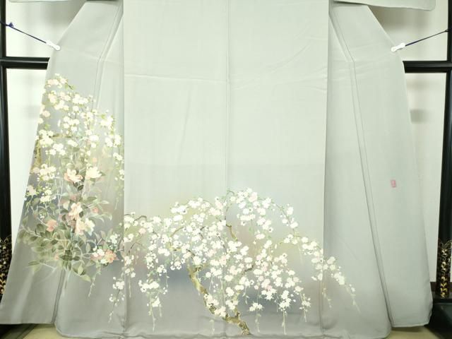 平和屋着物○訪問着 友禅 作家物 枝垂れ桜 正絹 逸品 DAAS3153ps