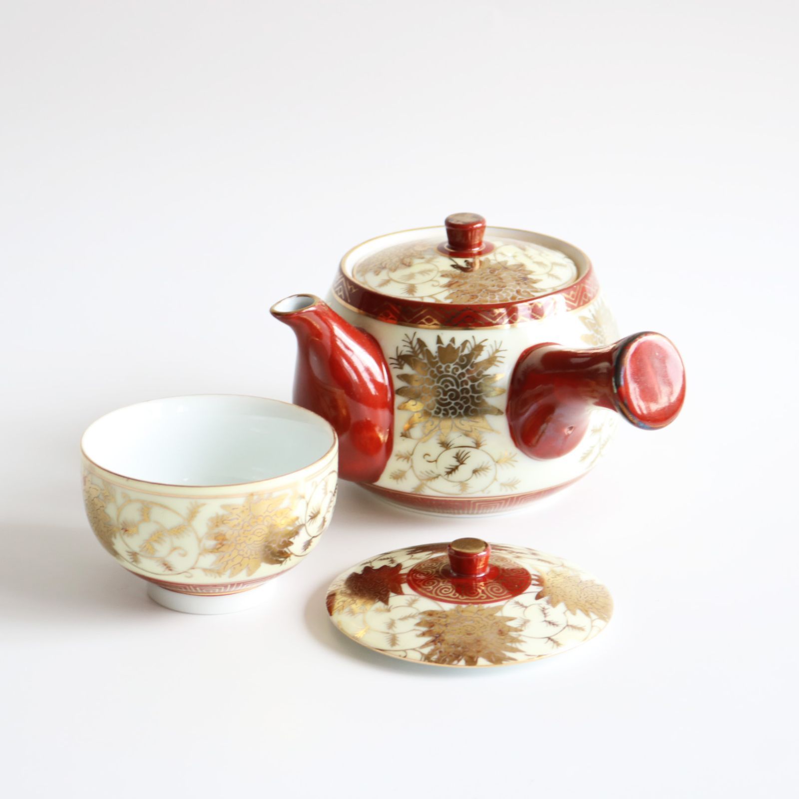 ♪九谷焼きお茶セット10客 九谷焼 勝月 蓋付十客茶器揃