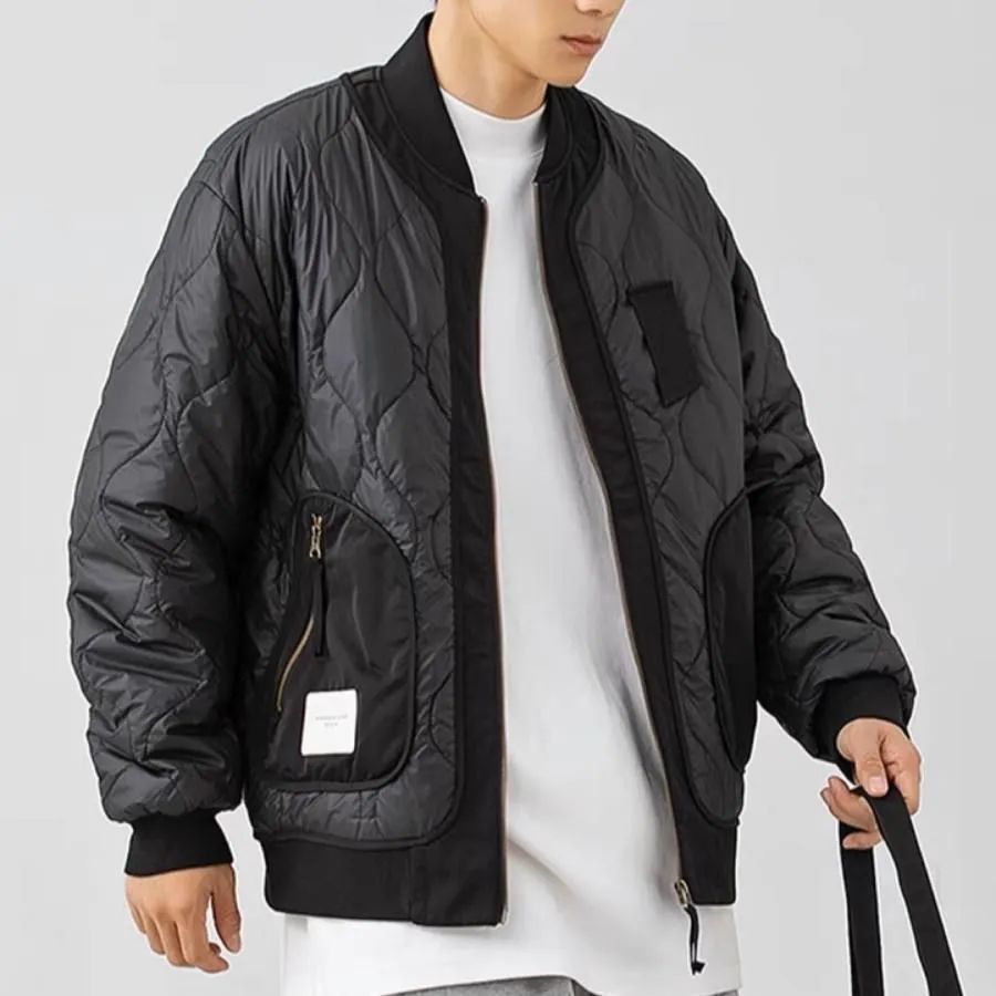 メンズ キルティング ミリタリー ジャケット ブラック フライト