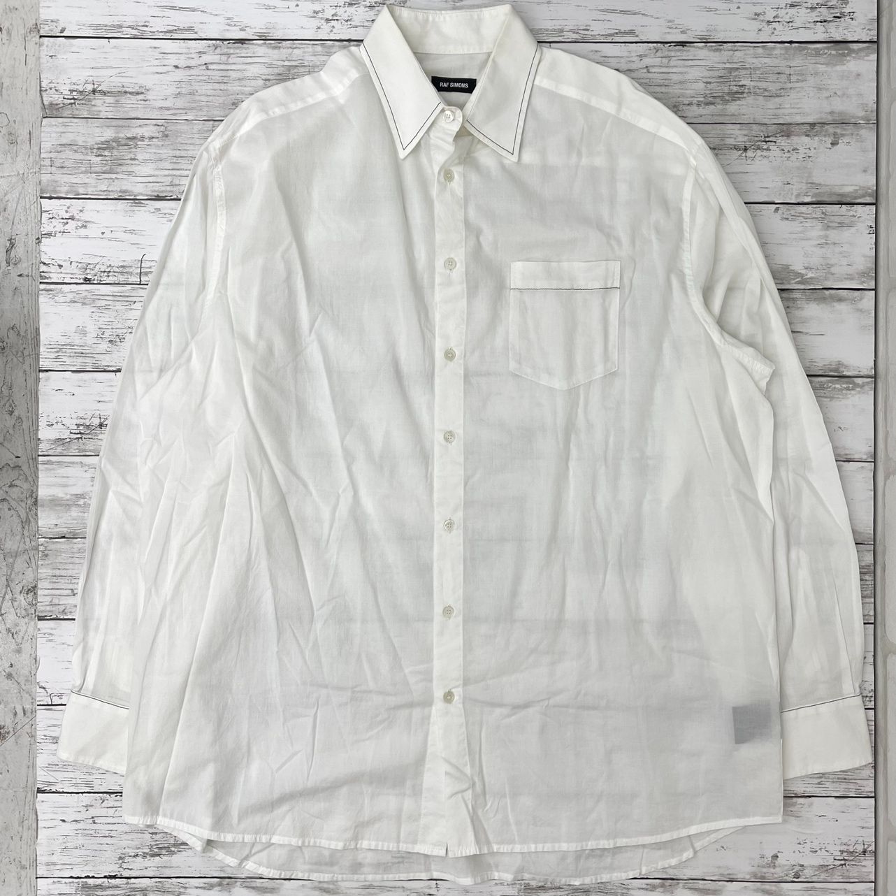 RAF SIMONS Extra Big shirt ラフシモンズ 長袖 ワイシャツ ビッグシルエット オーバーサイズ ホワイト系 イタリア製 コットン 綿 48サイズ 品番 162-10004-00010 67-2025-0729-KO-001