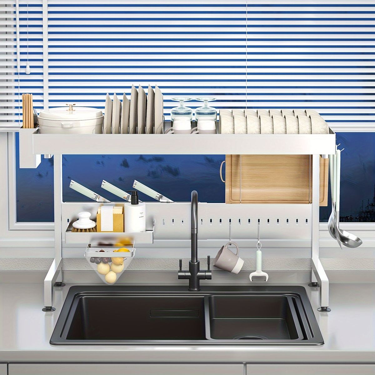 シンク上を有効活用 伸縮式ステンレス製食器ラック