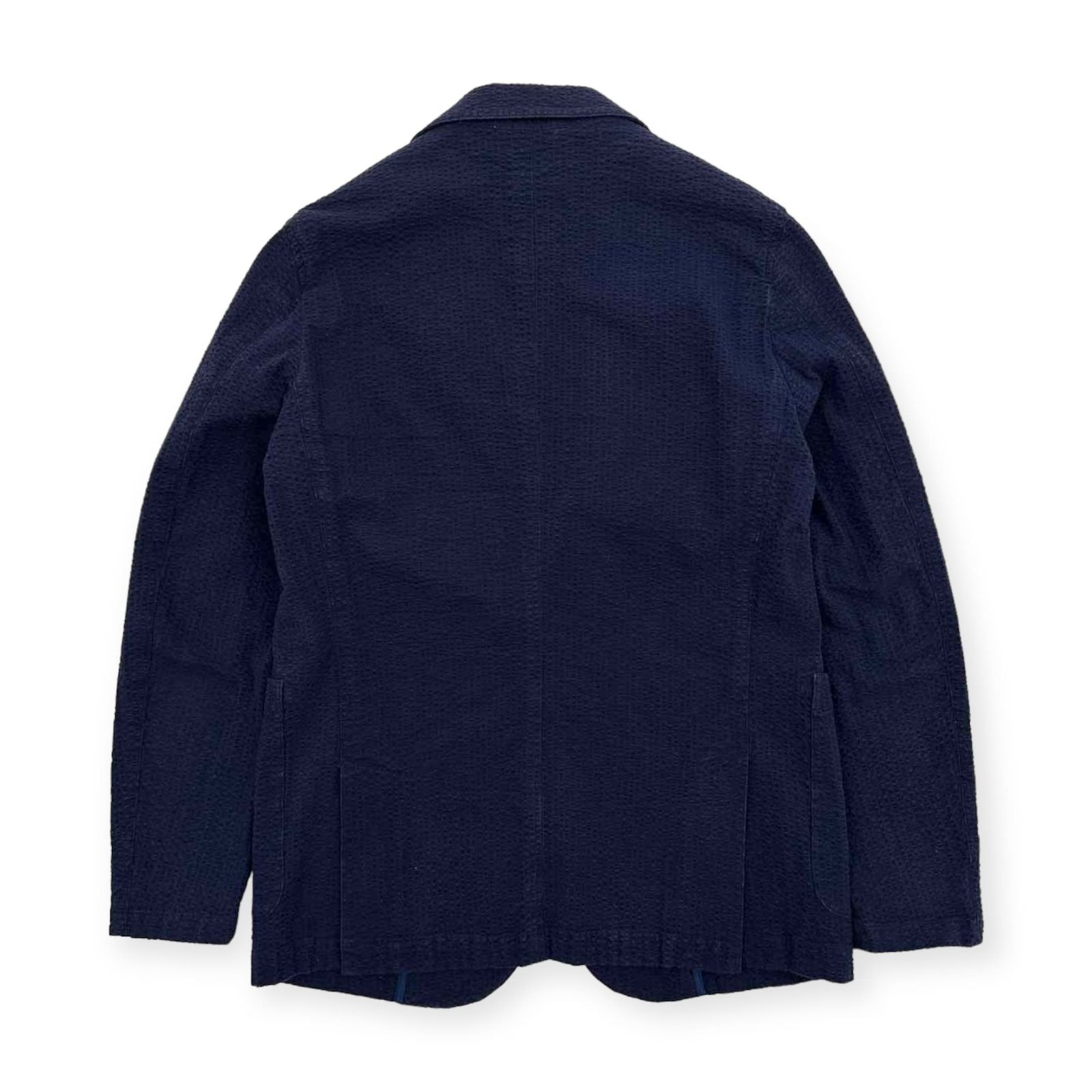 Papas サッカー生地　ジャケット ネイビー L Papas + パパス コットン ストレッチ シアサッカー テーラード