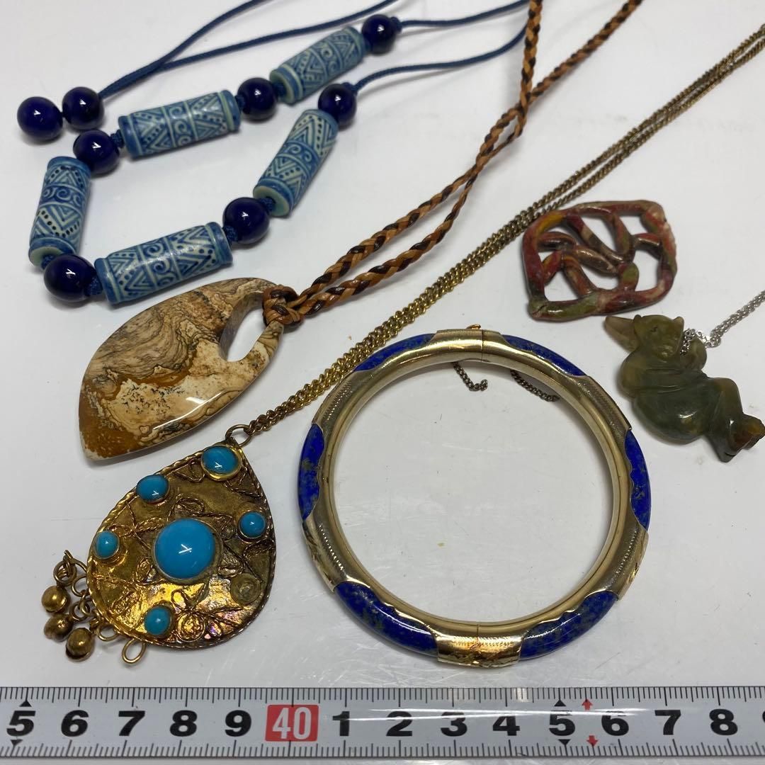 トンボ玉 ネックレス ラピスバングル 天然石アクセ143g東H6-0430ア12