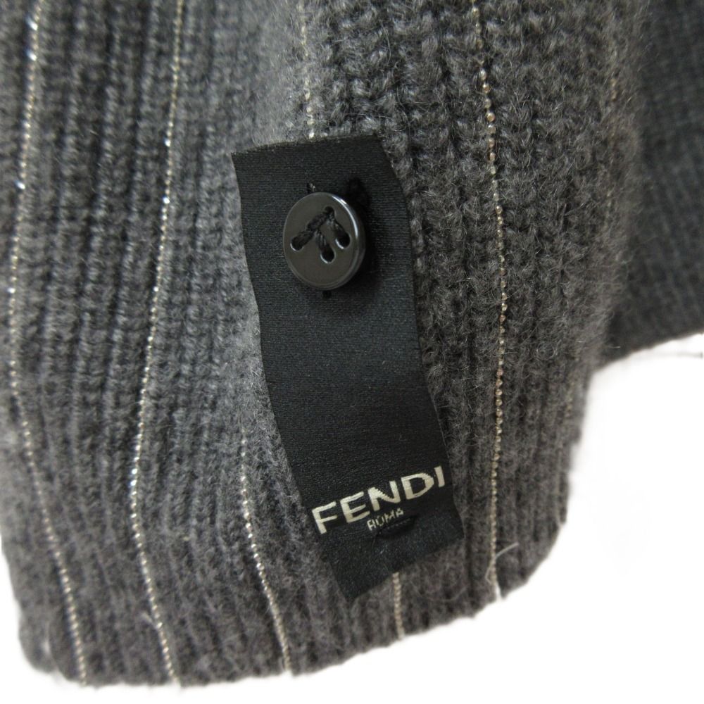 美品 FENDI フェンディ ボールチェーンストライプ カシミヤ100% ロングカーディガン FZC109 サイズ48 グレー レディース 古着 中古 美品 FENDI フェンディ ボールチェーンストライプ カシミヤ100