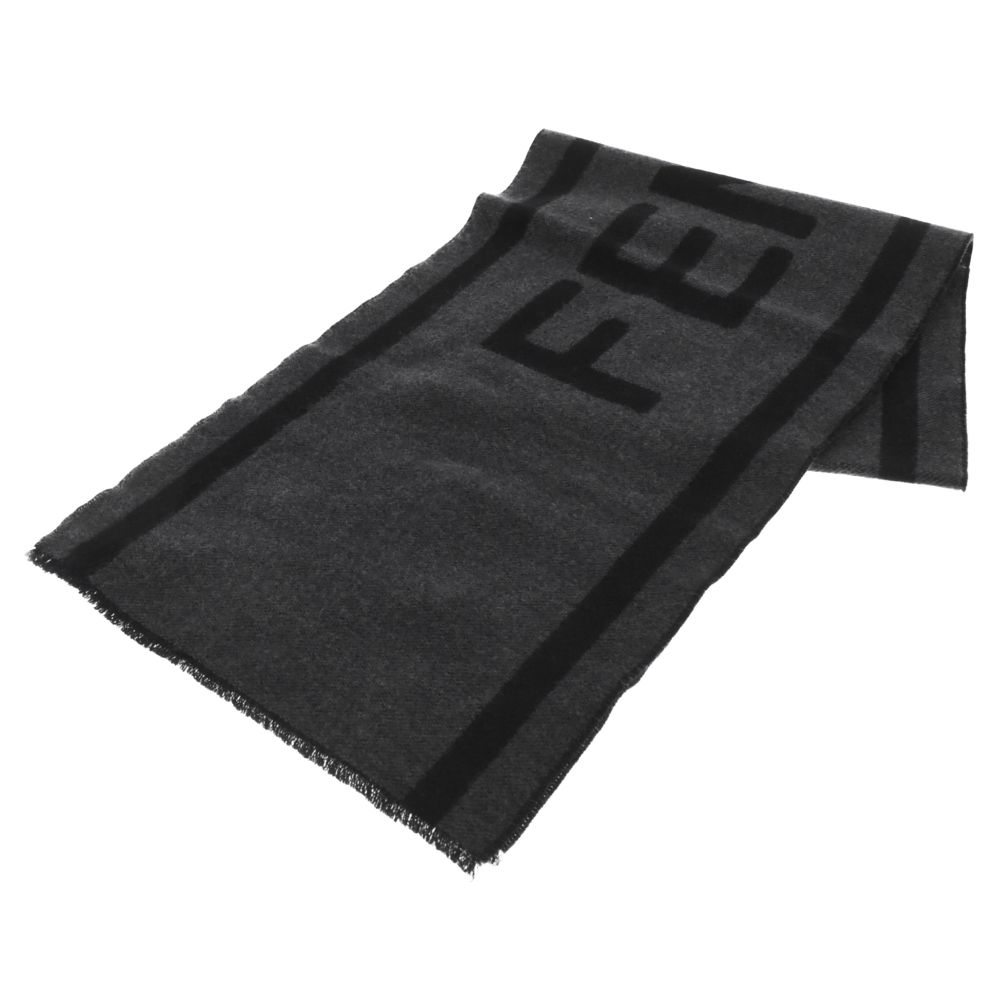 FENDI (フェンディ) ロゴジャガードウールマフラー ストール ブラック