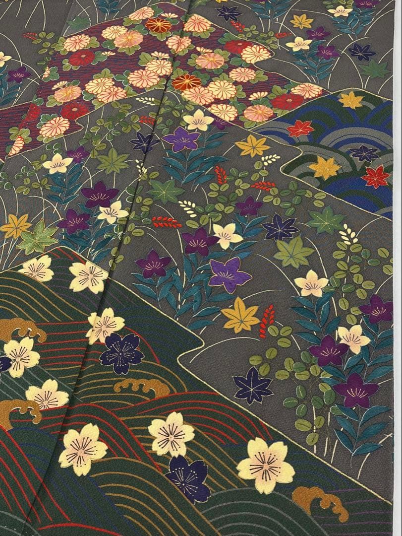 花井幸子 落款入 訪問着 刺繍 金彩 ちりめん 正絹 躾糸付き X415 