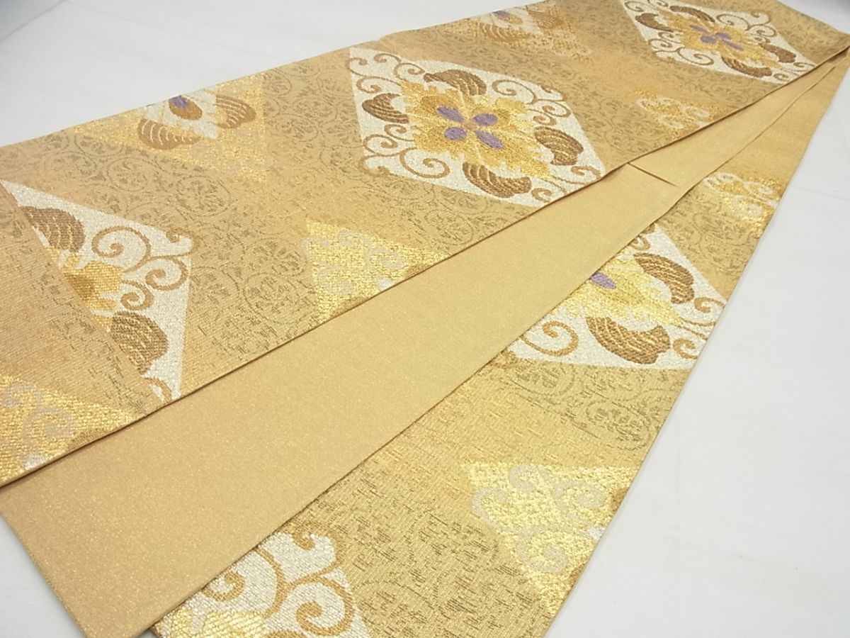 平和屋野田店■極上　洛風林　工芸帯地　六通柄　本袋帯　紬地　魚　逸品　BAAA3070zb4 平和屋本店□極上 洛風林 工芸帯地 六通柄袋帯 洋花文 逸品
