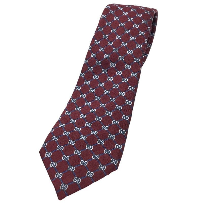 GUCCI グッチ ランバスモチーフ ネクタイ 625461 4E002 ボルドー×ブルー系 シルク100 メンズ スーツ小物 品 -AB 質屋 かんてい局那覇店 ｎ3102805927300048
