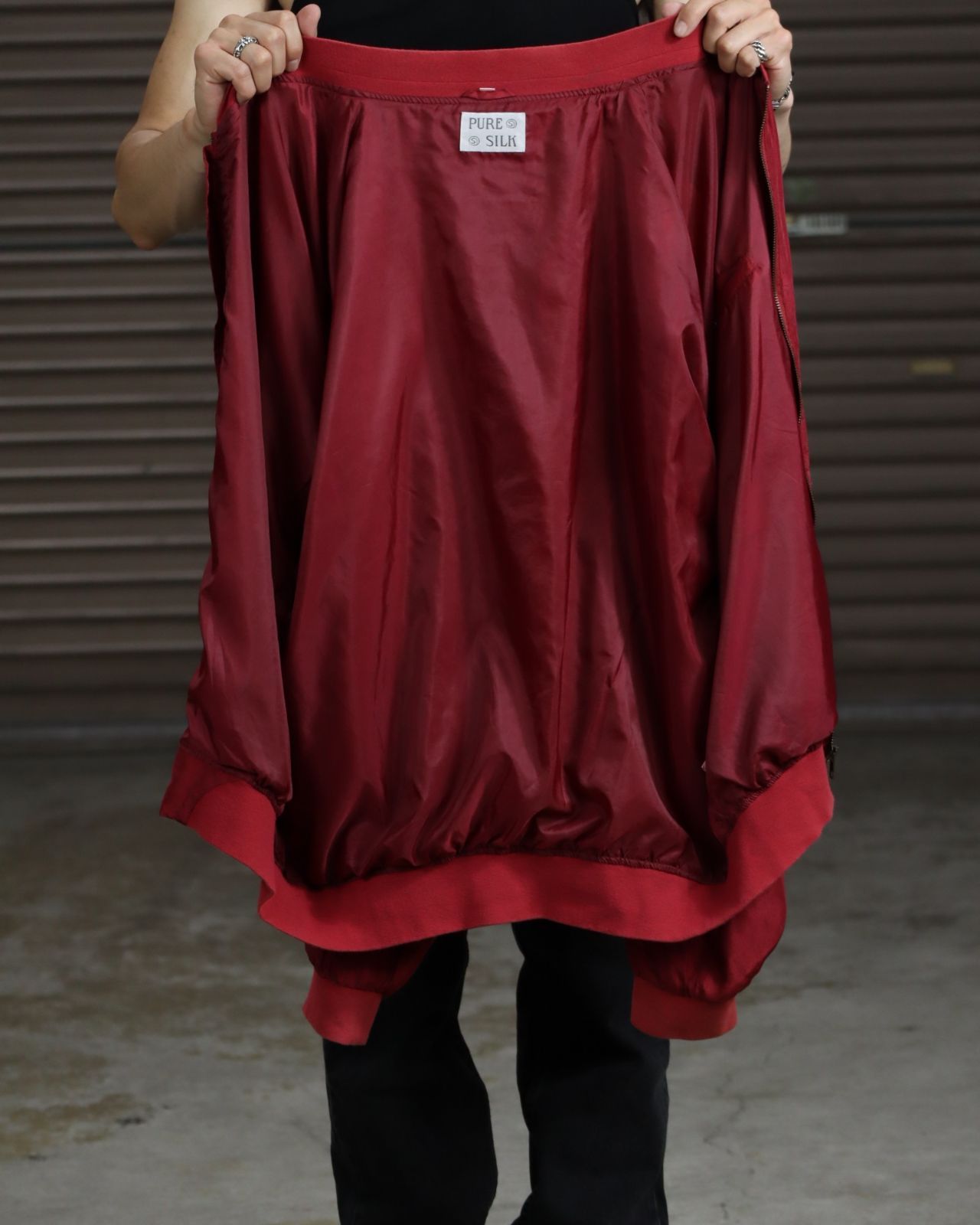 oversized silk bomber jacket blouson faded red 80s 90s シルク 