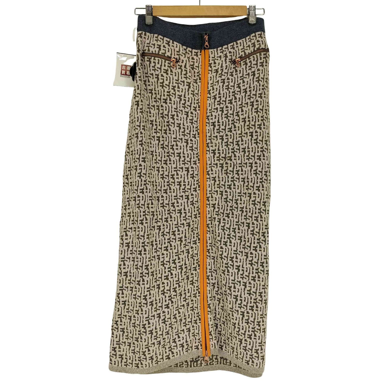 ディーゼル DIESEL M-ATHILDETTE-LONG フロント ジップ ロゴ 総柄 ニット タイト スカート レディース M