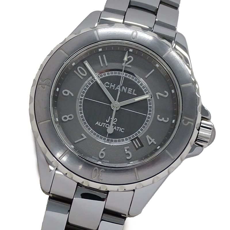 シャネル CHANEL 時計 メンズ ブランド J12 クロマティック デイト 自動巻き AT チタン セラミック H2934 グレー 磨き済み