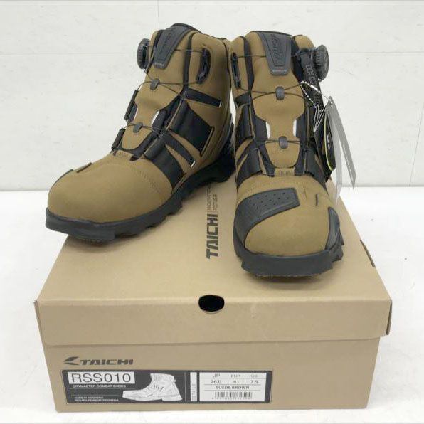 D9172◆♥ RSタイチ バイク ライディングシューズ 靴 防水 プロテクター内蔵 BOAダイヤル シフトガード装備 DRYMASTER コンバットシューズ RSS010 SUEDE BROWN 26.0cm