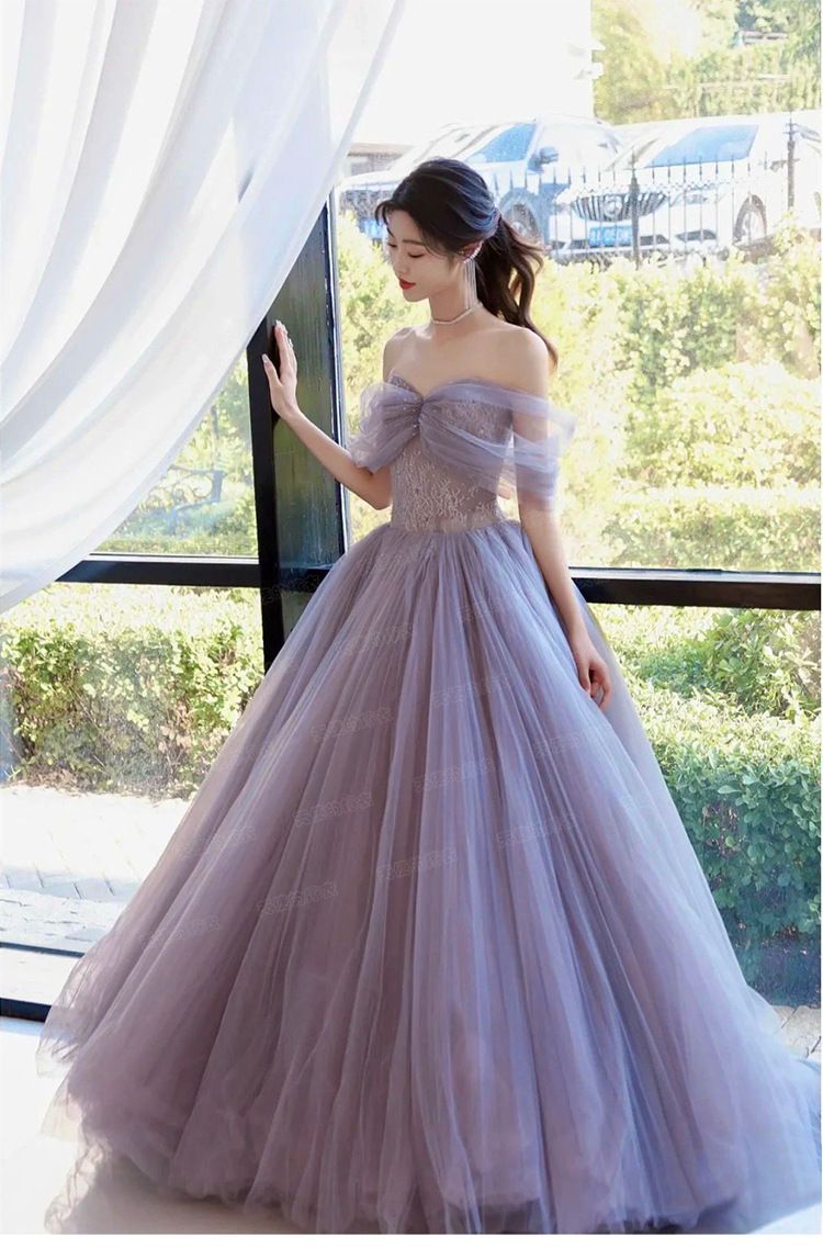 送料無料 パープル フェアリーチュールドレス 新婦用 結婚式 気品あふれる 敬酒服 宴会 ホスト用 感あふれるイブニングドレス-9.23