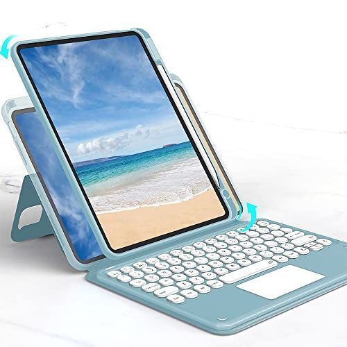 iPadAir4/iPadAir5/iPadPro11_ブルー 磁気吸着 iPad Air 第5世代 / Air4 10.9 インチ / iPadPro11 キーボード ケース 縦置き タッチパッド搭載 丸型キー 背面カバー 取り外し iPad Air5 Ai